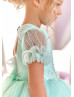 Short Sleeves Mint Heart Back Baby Flower Girl Dress
